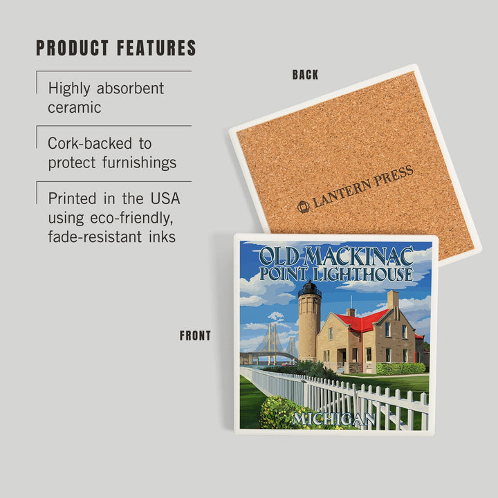 Mackinac Island, Michigan, Old Mackinac Lighthouse, Coasters Coasters Lantern Press