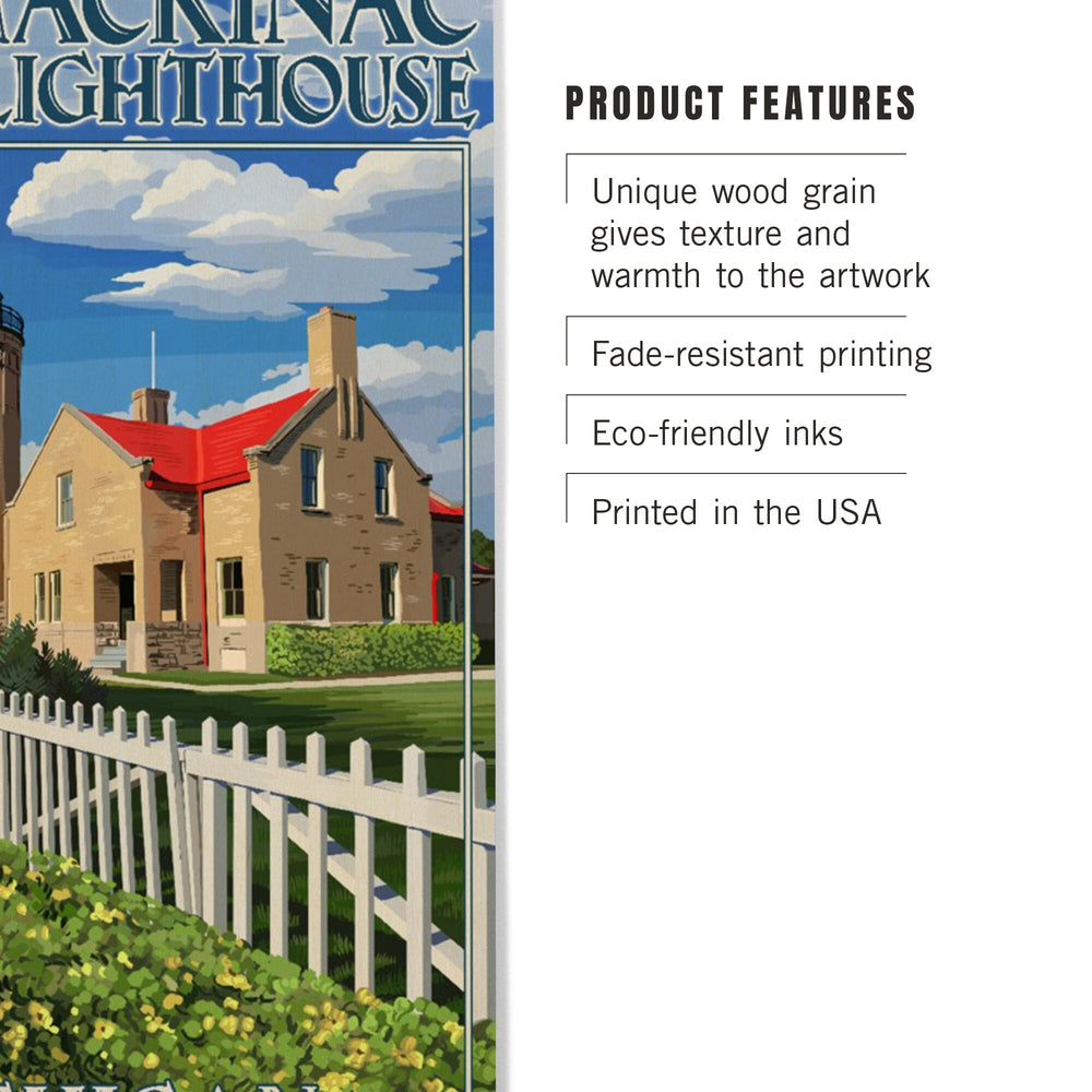 Mackinac Island, Michigan, Old Mackinac Lighthouse, Lantern Press Artwork, Wood Signs and Postcards - Lantern Press