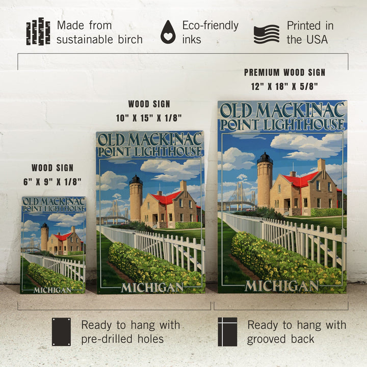 Mackinac Island, Michigan, Old Mackinac Lighthouse, Lantern Press Artwork, Wood Signs and Postcards - Lantern Press