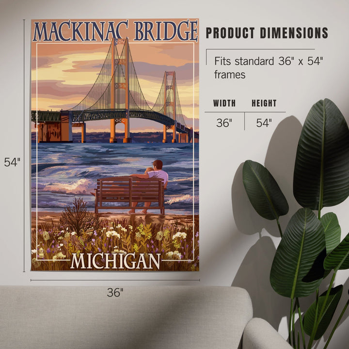 Mackinac, Michigan, Mackinac Bridge and Sunset, Art & Giclee Prints - Lantern Press