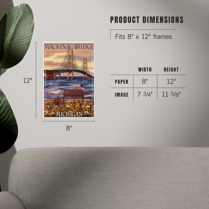 Mackinac, Michigan, Mackinac Bridge and Sunset, Art & Giclee Prints - Lantern Press