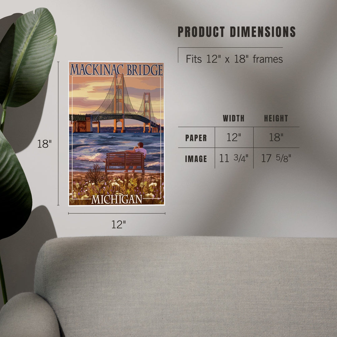 Mackinac, Michigan, Mackinac Bridge and Sunset, Art & Giclee Prints - Lantern Press