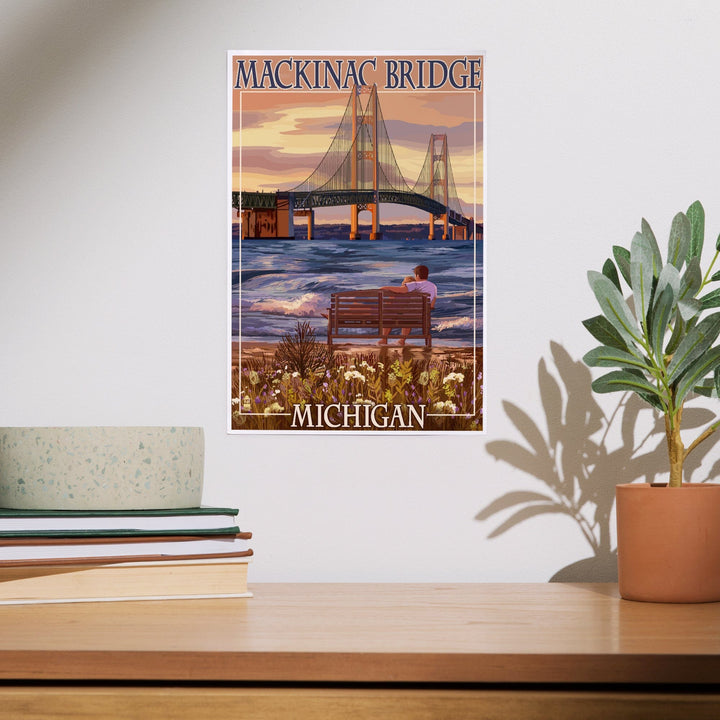 Mackinac, Michigan, Mackinac Bridge and Sunset, Art & Giclee Prints - Lantern Press