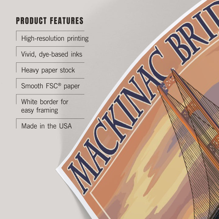 Mackinac, Michigan, Mackinac Bridge and Sunset, Art & Giclee Prints - Lantern Press