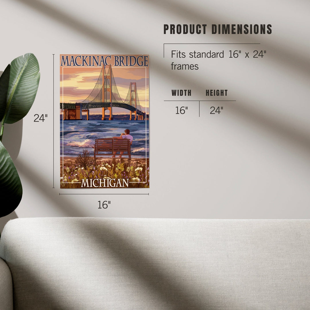 Mackinac, Michigan, Mackinac Bridge and Sunset, Art & Giclee Prints - Lantern Press