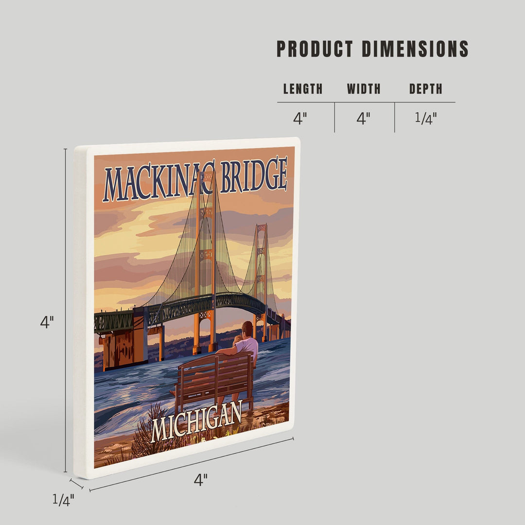 Mackinac, Michigan, Mackinac Bridge and Sunset, Coasters Coasters Lantern Press