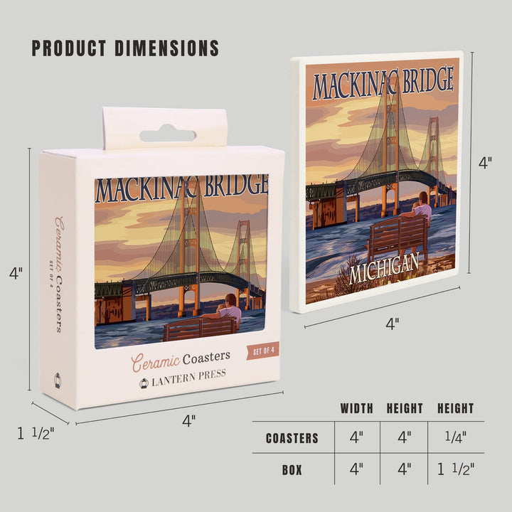 Mackinac, Michigan, Mackinac Bridge and Sunset, Coasters Coasters Lantern Press
