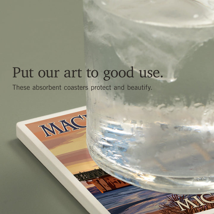 Mackinac, Michigan, Mackinac Bridge and Sunset, Coasters Coasters Lantern Press