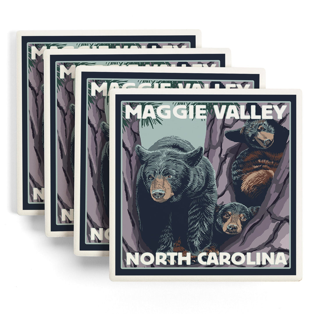 Maggie Valley, North Carolina, Bears in Tree, Coasters Coasters Lantern Press