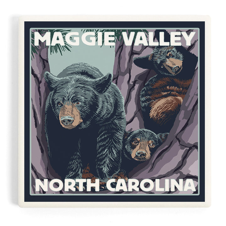Maggie Valley, North Carolina, Bears in Tree, Coasters Coasters Lantern Press Coaster