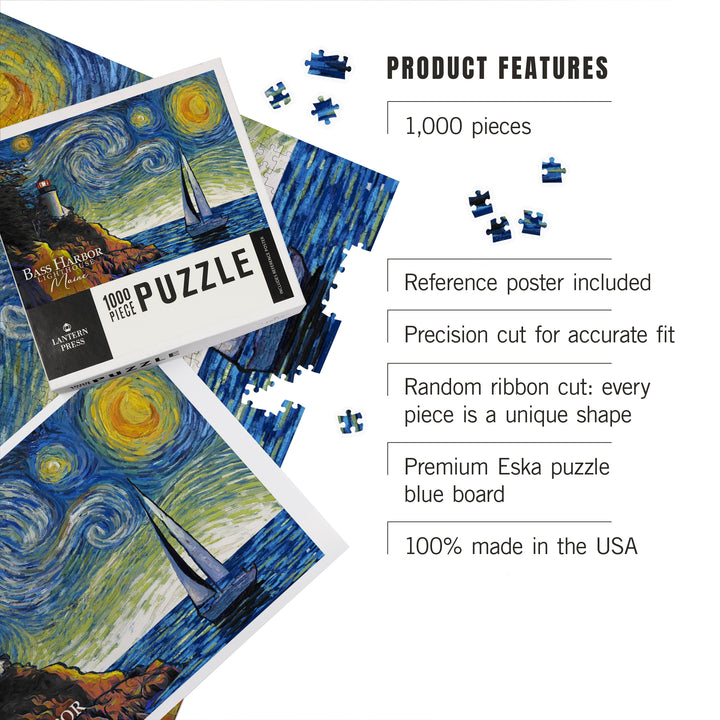 Maine, Bass Harbor Lighthouse, Starry Night, Jigsaw Puzzle Puzzle Lantern Press
