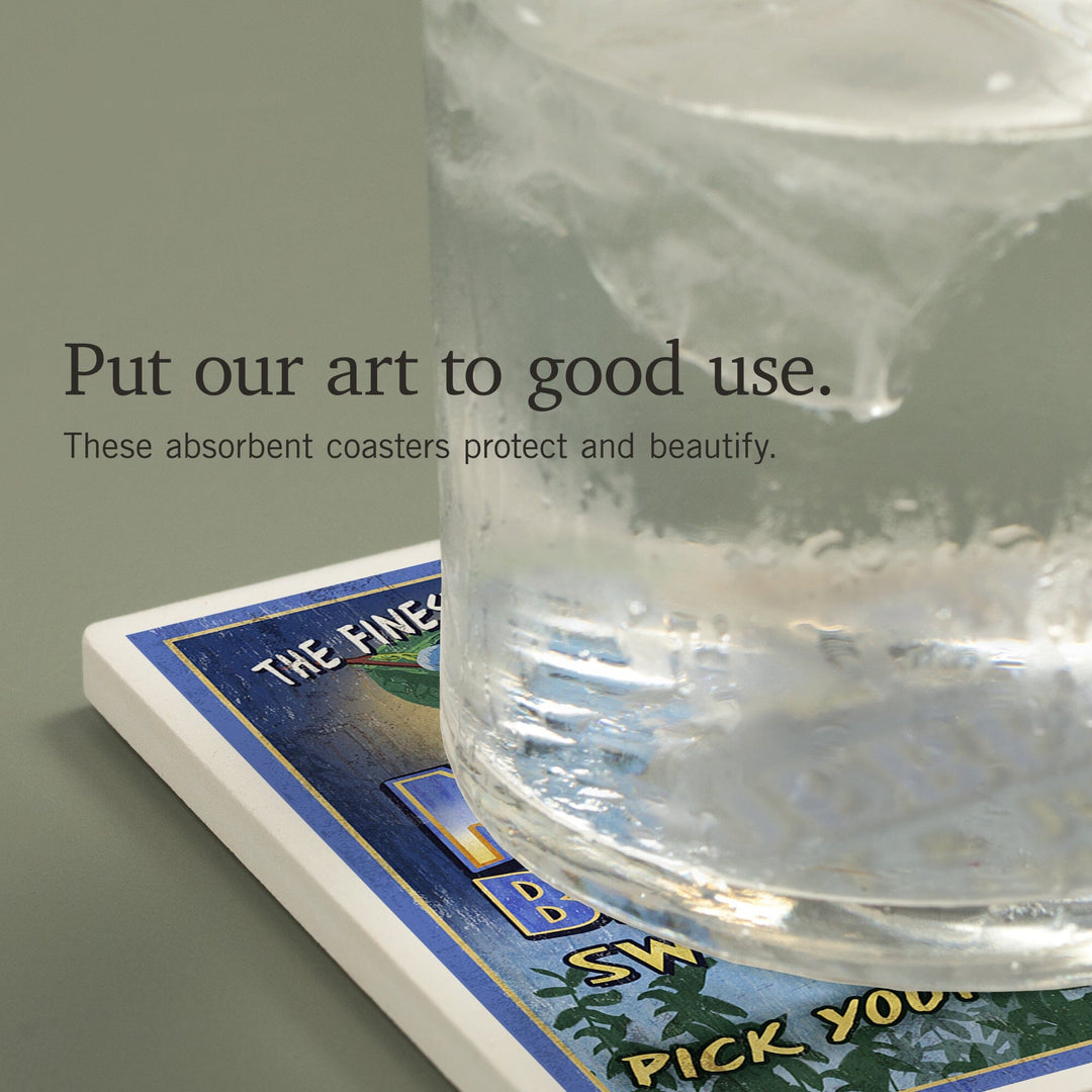 Maine, Blueberries Vintage Sign, Coasters Coasters Lantern Press