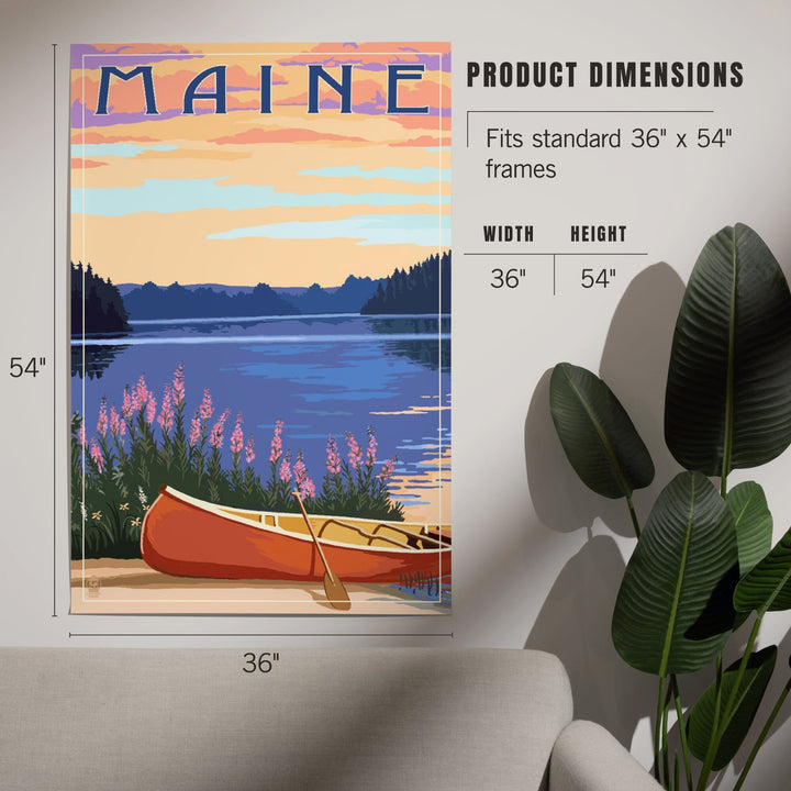 Maine, Canoe and Lake, Art & Giclee Prints - Lantern Press