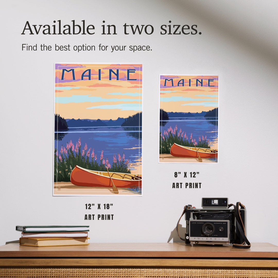 Maine, Canoe and Lake, Art & Giclee Prints - Lantern Press