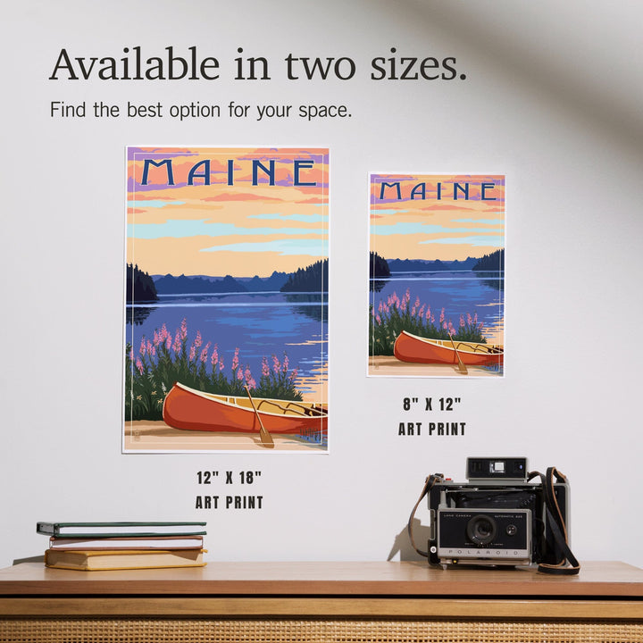 Maine, Canoe and Lake, Art & Giclee Prints - Lantern Press