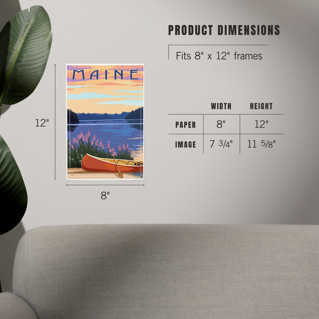 Maine, Canoe and Lake, Art & Giclee Prints - Lantern Press