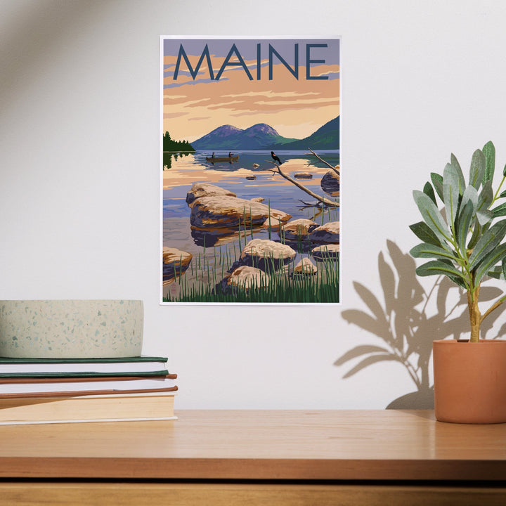 Maine, Lake Scene and Canoe, Art & Giclee Prints - Lantern Press