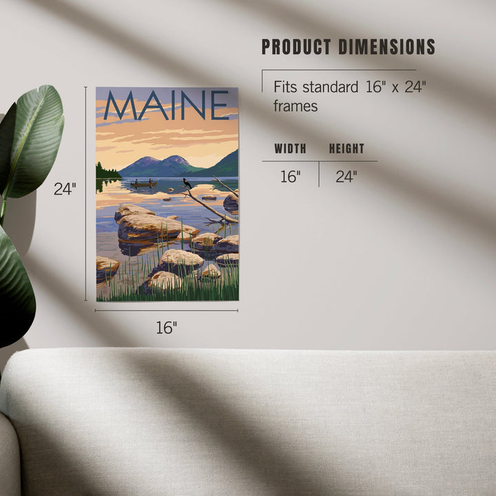 Maine, Lake Scene and Canoe, Art & Giclee Prints - Lantern Press