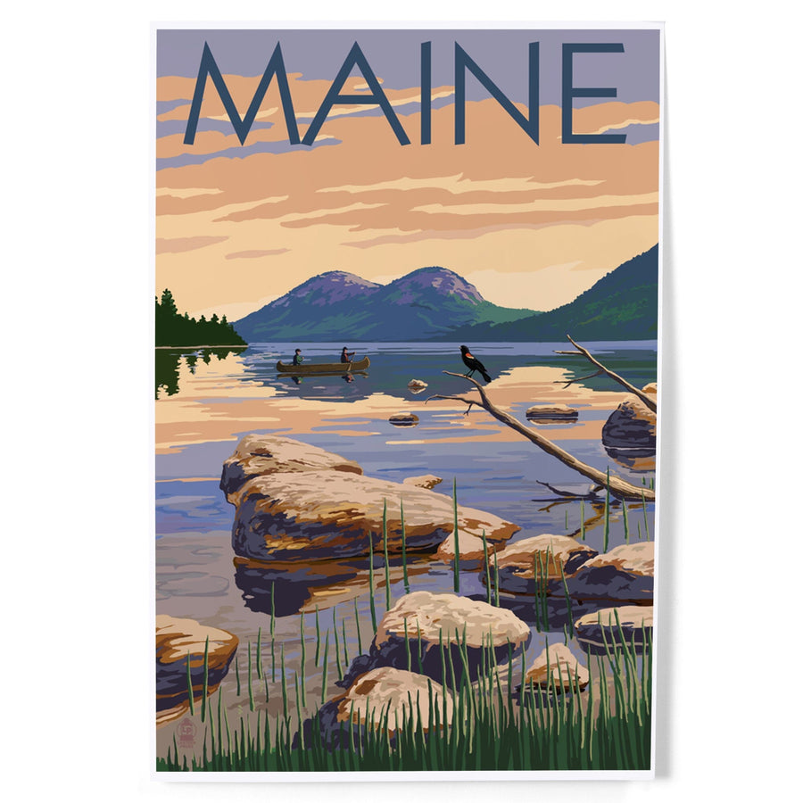 Maine, Lake Scene and Canoe, Art & Giclee Prints - Lantern Press