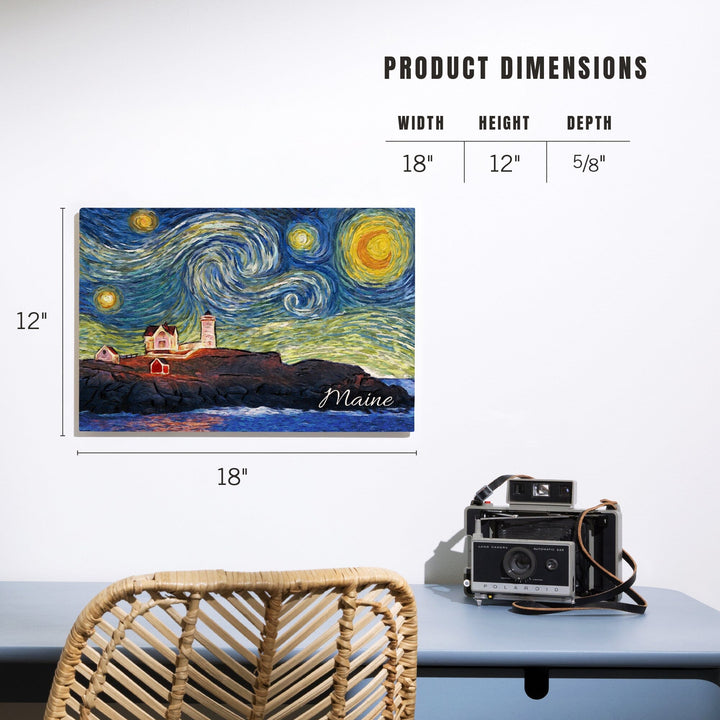 Maine, Lighthouse, Starry Night, Lantern Press Artwork, Wood Signs and Postcards - Lantern Press