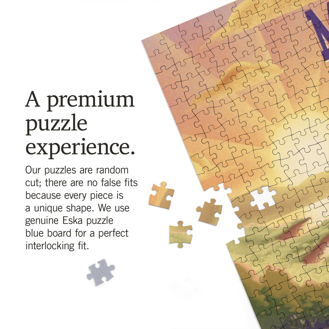 Maine, Lithograph, Bear and Spring Flowers, Lake, Jigsaw Puzzle Puzzle Lantern Press