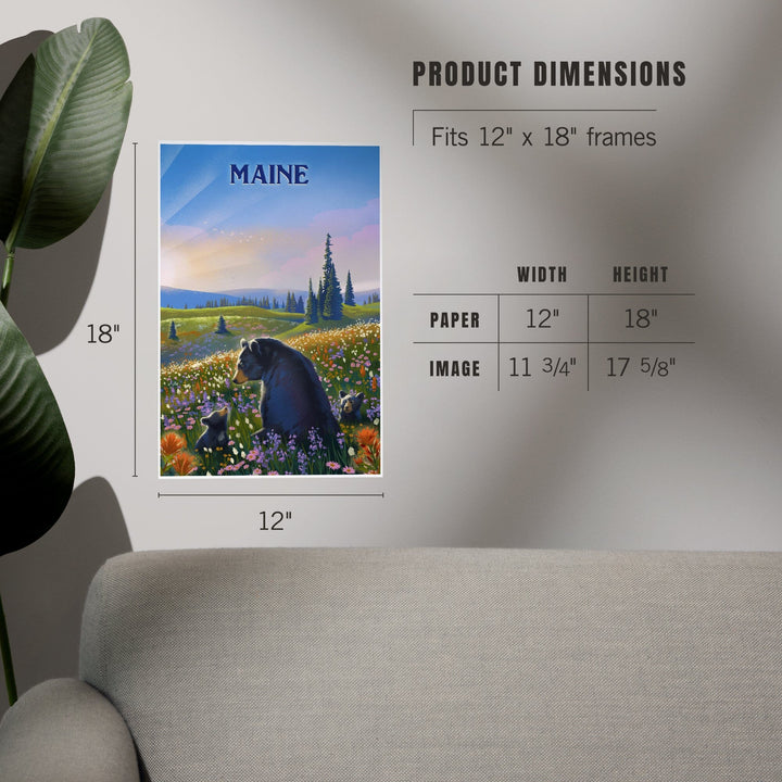 Maine, Lithograph, Bear Family in Field, Art & Giclee Prints Art Lantern Press