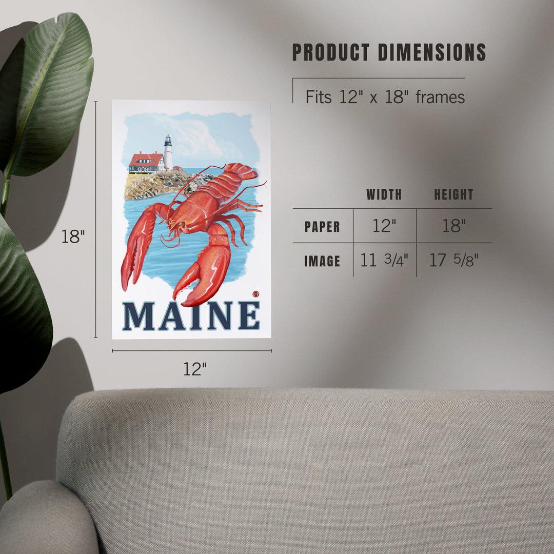 Maine, Lobster and Portland Lighthouse, Art & Giclee Prints - Lantern Press