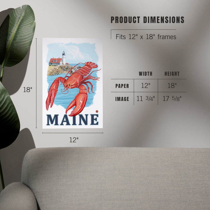 Maine, Lobster and Portland Lighthouse, Art & Giclee Prints - Lantern Press
