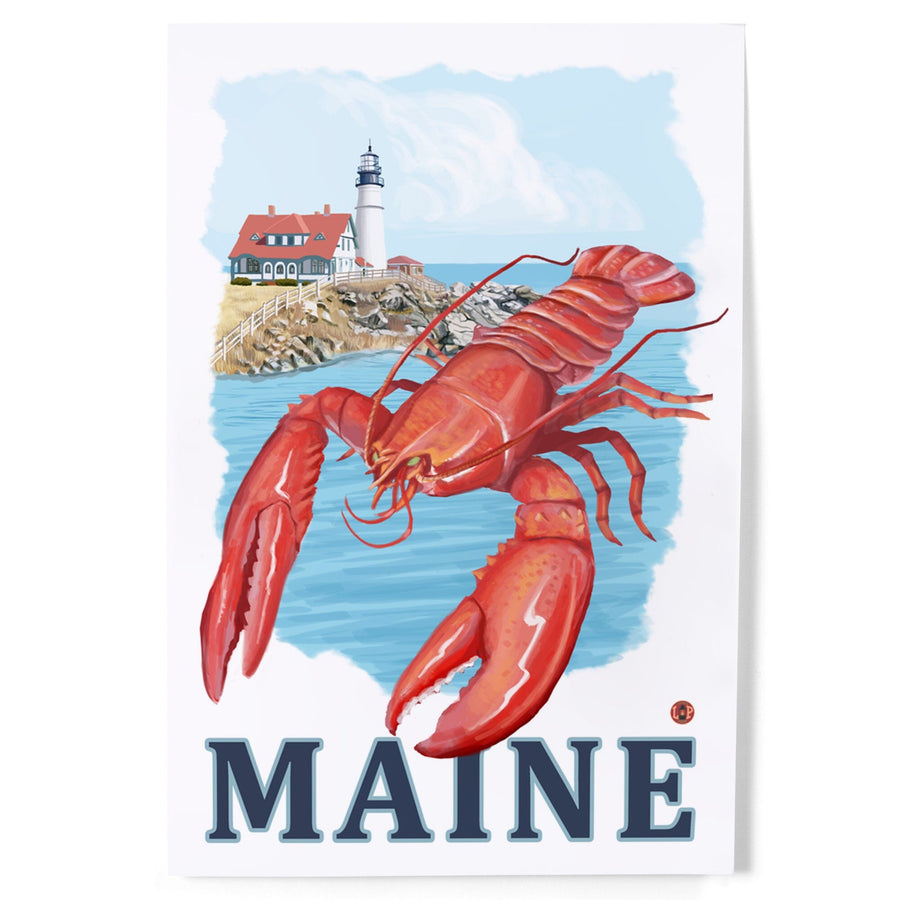 Maine, Lobster and Portland Lighthouse, Art & Giclee Prints - Lantern Press
