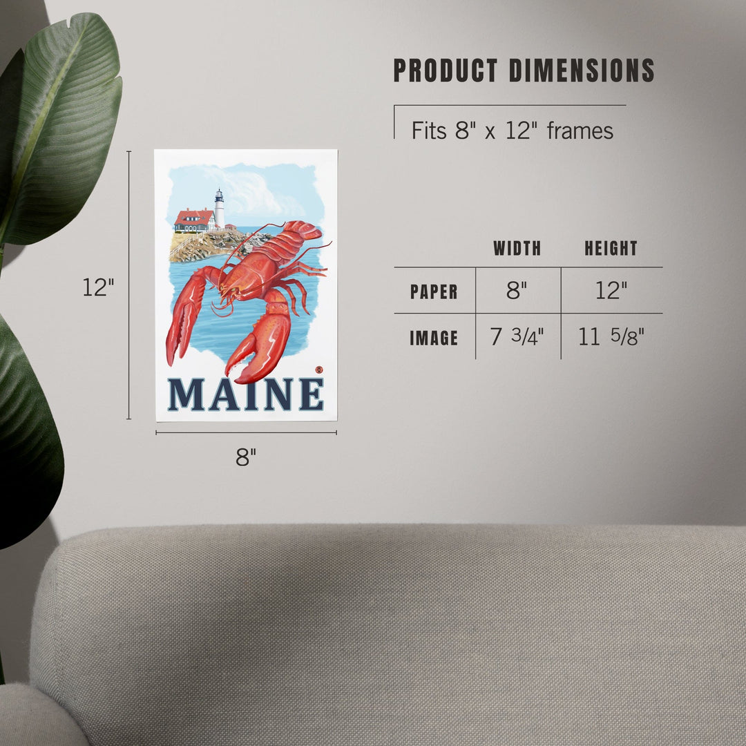Maine, Lobster and Portland Lighthouse, Art & Giclee Prints - Lantern Press