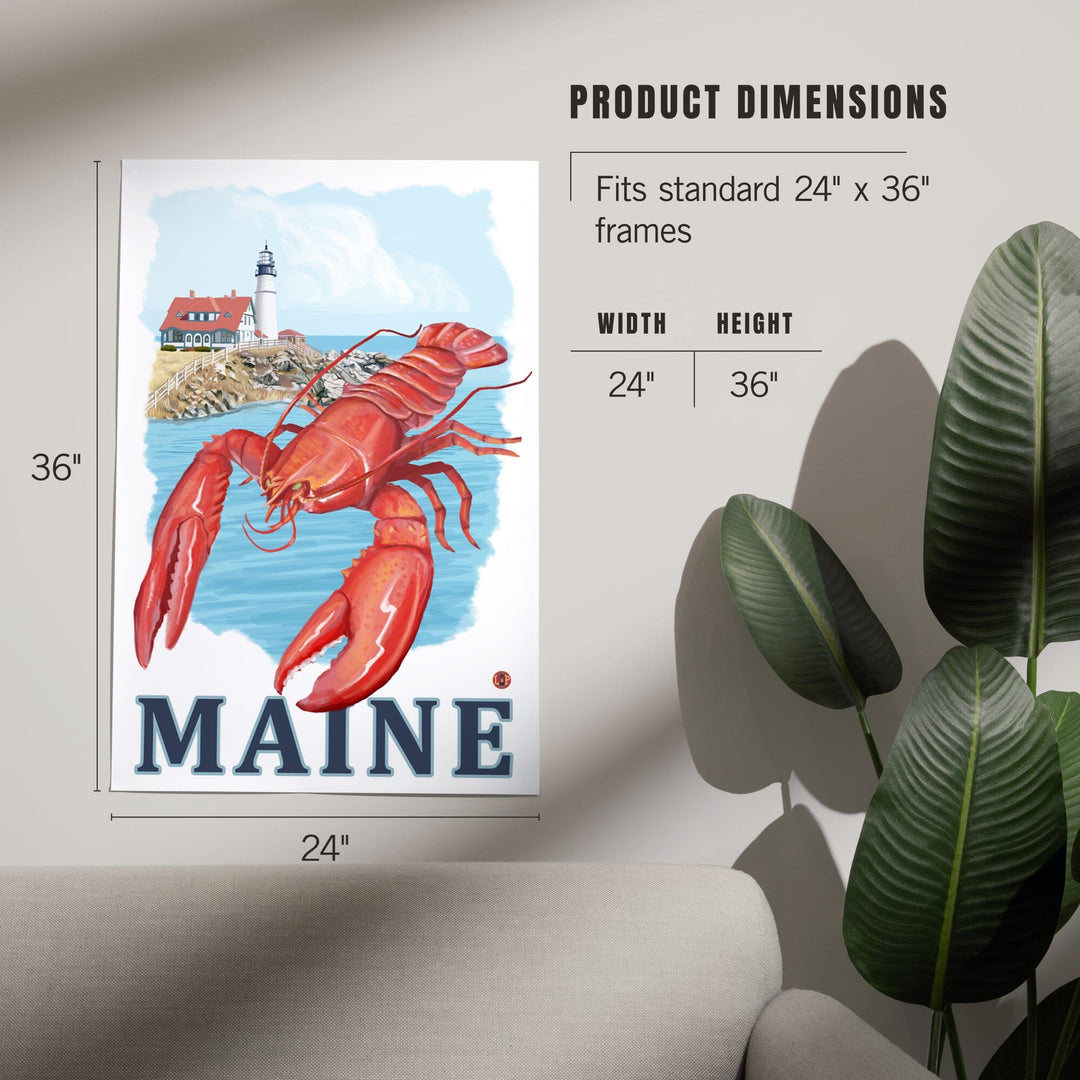 Maine, Lobster and Portland Lighthouse, Art & Giclee Prints - Lantern Press