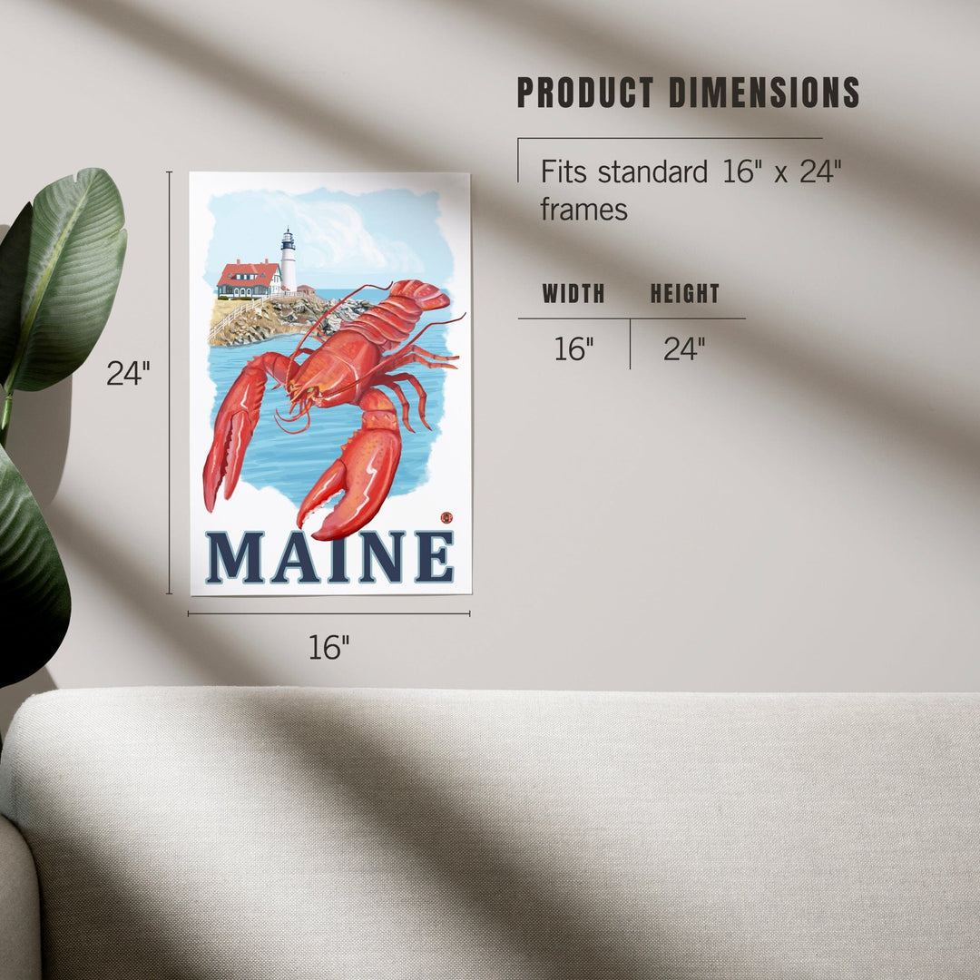 Maine, Lobster and Portland Lighthouse, Art & Giclee Prints - Lantern Press
