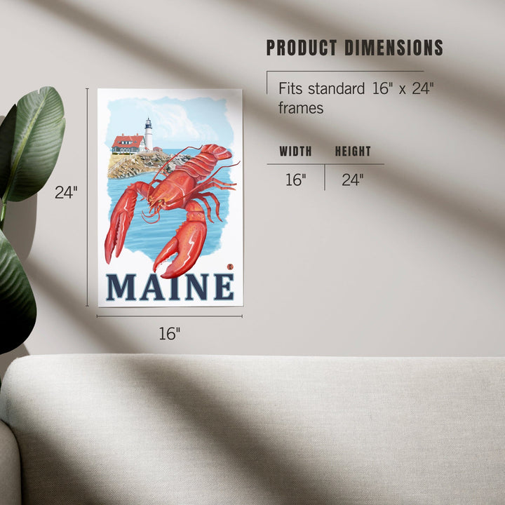 Maine, Lobster and Portland Lighthouse, Art & Giclee Prints - Lantern Press