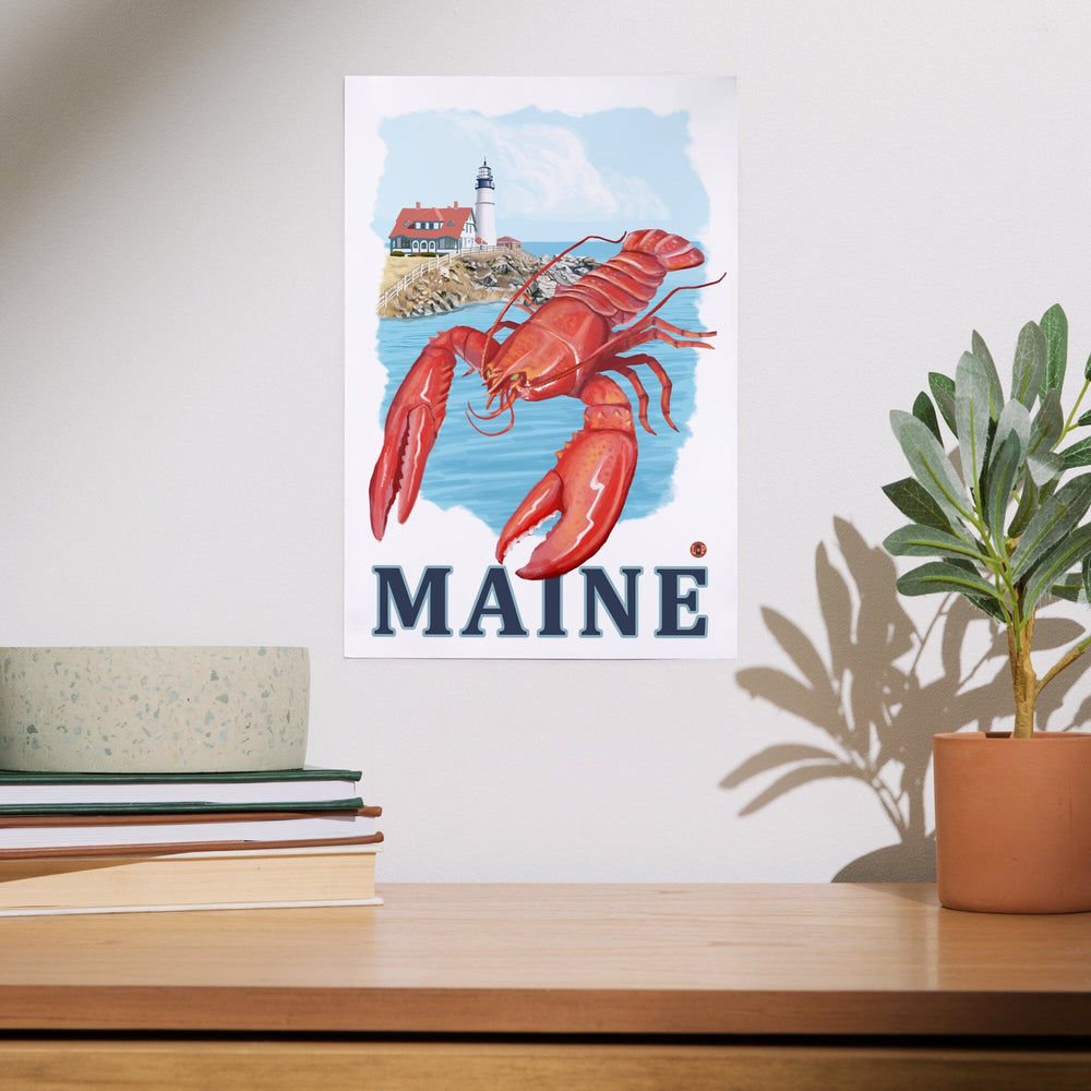 Maine, Lobster and Portland Lighthouse, Art & Giclee Prints - Lantern Press