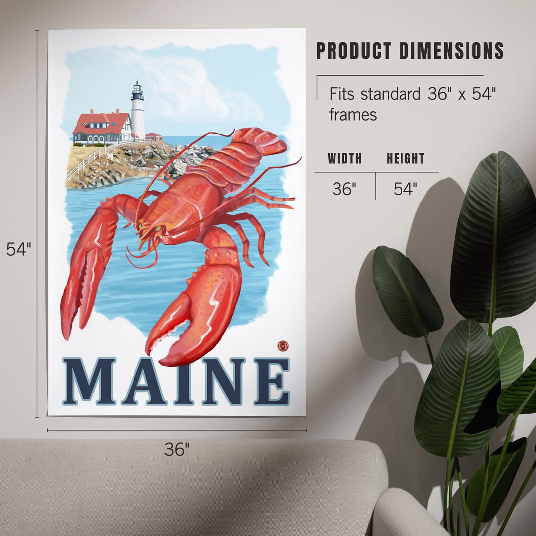 Maine, Lobster and Portland Lighthouse, Art & Giclee Prints - Lantern Press