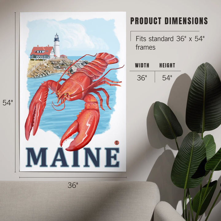 Maine, Lobster and Portland Lighthouse, Art & Giclee Prints - Lantern Press