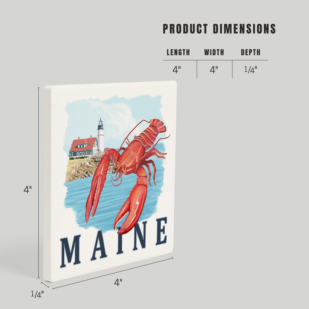 Maine, Lobster and Portland Lighthouse, Coasters Coasters Lantern Press