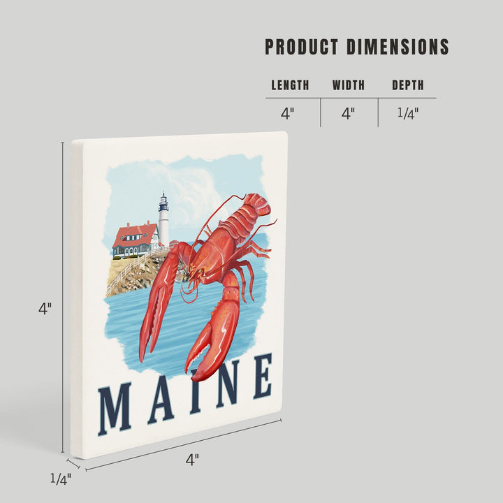 Maine, Lobster and Portland Lighthouse, Coasters Coasters Lantern Press