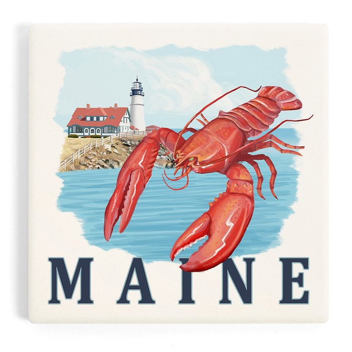 Maine, Lobster and Portland Lighthouse, Coasters Coasters Lantern Press Coaster