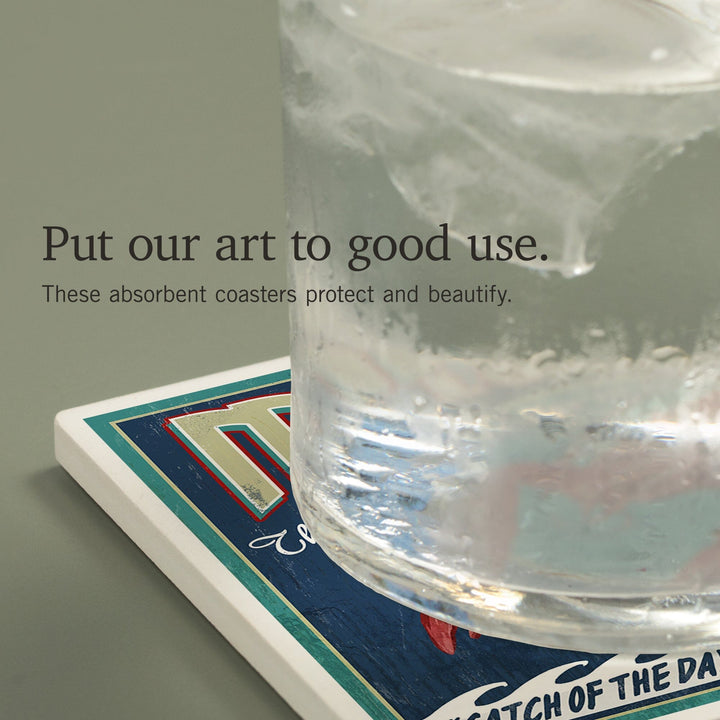 Maine, Lobster, Vintage Sign, Coasters Coasters Lantern Press