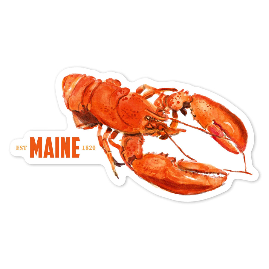 Maine, Lobster, Watercolor, Contour, Vinyl Sticker Sticker Lantern Press