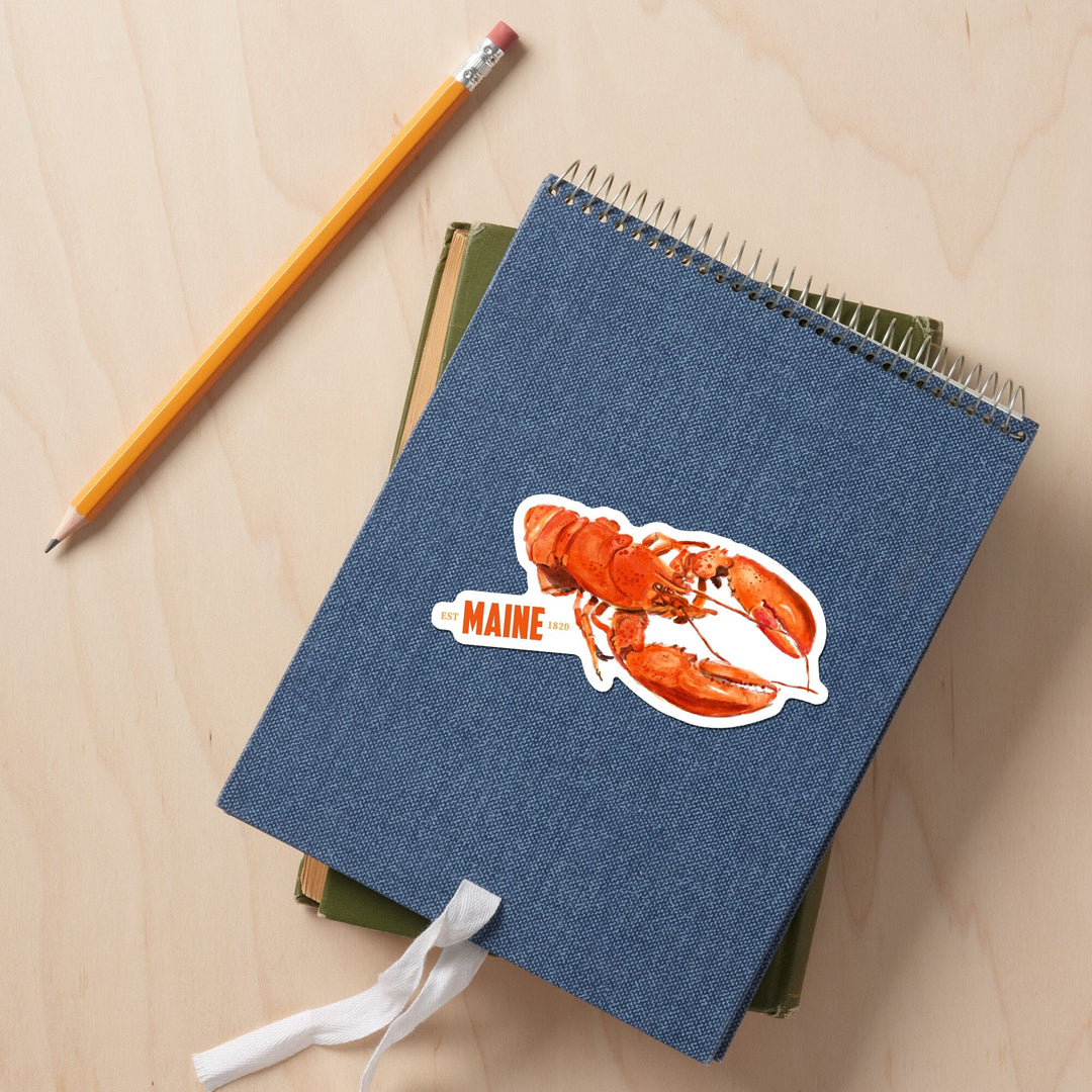 Maine, Lobster, Watercolor, Contour, Vinyl Sticker Sticker Lantern Press