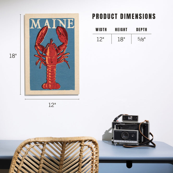 Maine, Lobster Woodblock, Lantern Press Artwork, Wood Signs and Postcards - Lantern Press