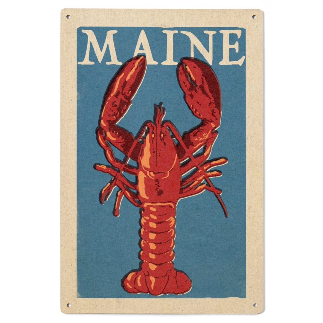 Maine, Lobster Woodblock, Lantern Press Artwork, Wood Signs and Postcards - Lantern Press