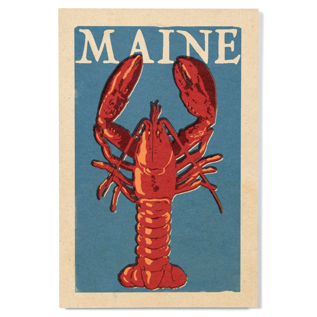 Maine, Lobster Woodblock, Lantern Press Artwork, Wood Signs and Postcards - Lantern Press