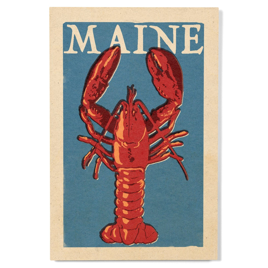 Maine, Lobster Woodblock, Lantern Press Artwork, Wood Signs and Postcards - Lantern Press