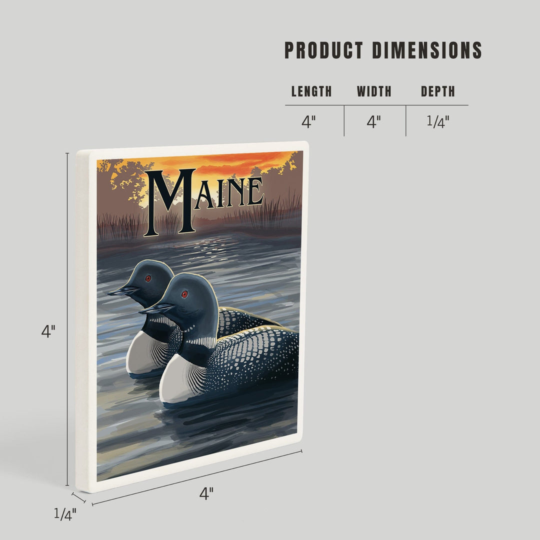 Maine, Loon Family, Coasters Coasters Lantern Press