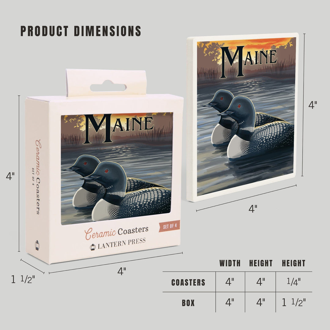 Maine, Loon Family, Coasters Coasters Lantern Press