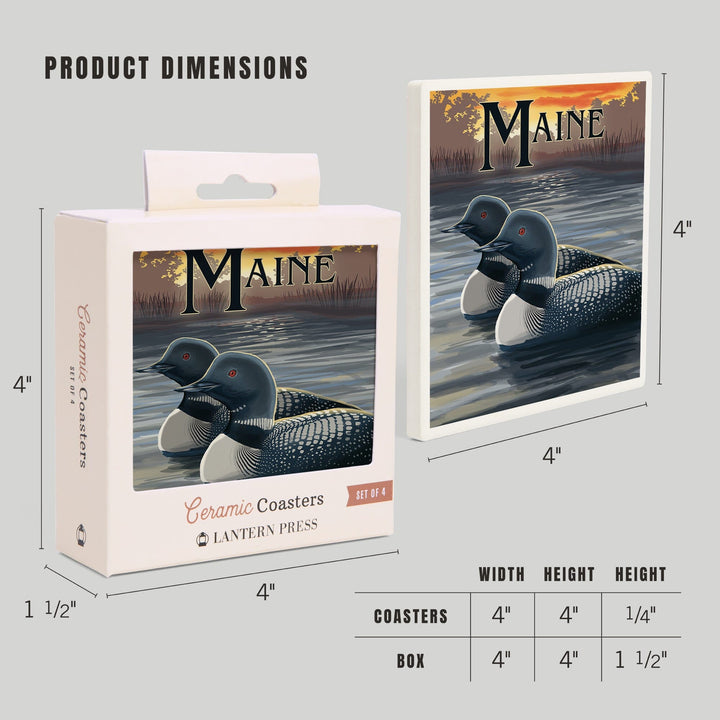 Maine, Loon Family, Coasters Coasters Lantern Press