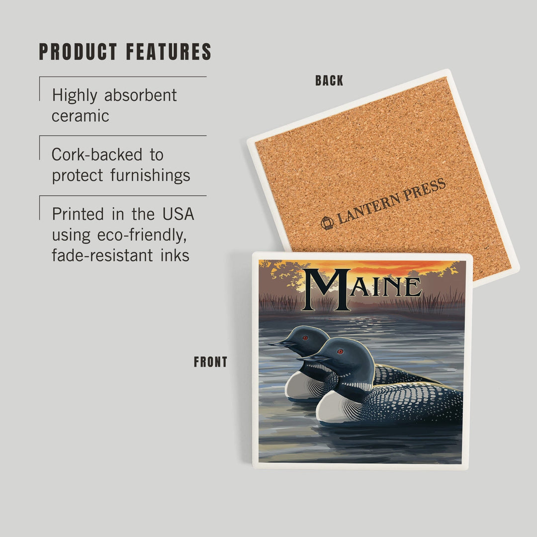 Maine, Loon Family, Coasters Coasters Lantern Press